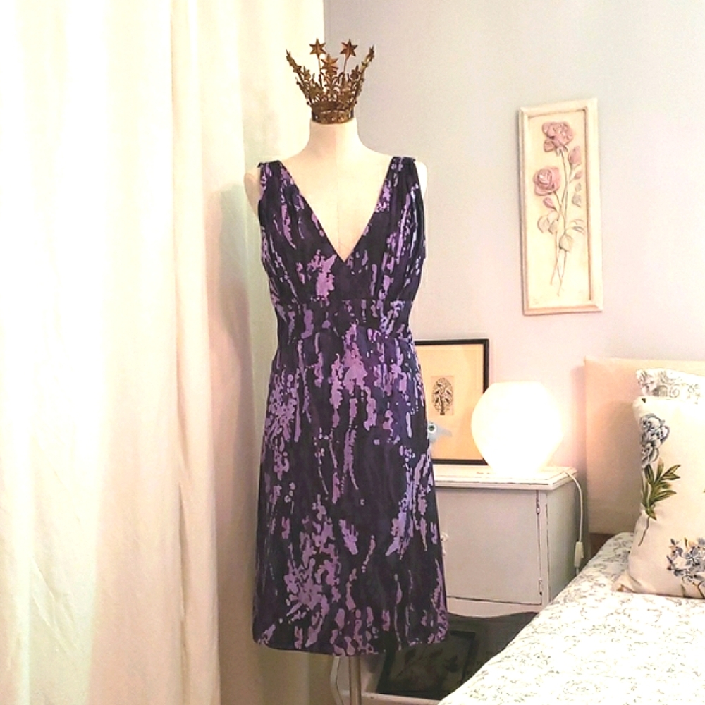 Purple/Mauve/Black Summer Dress - Silk Blend